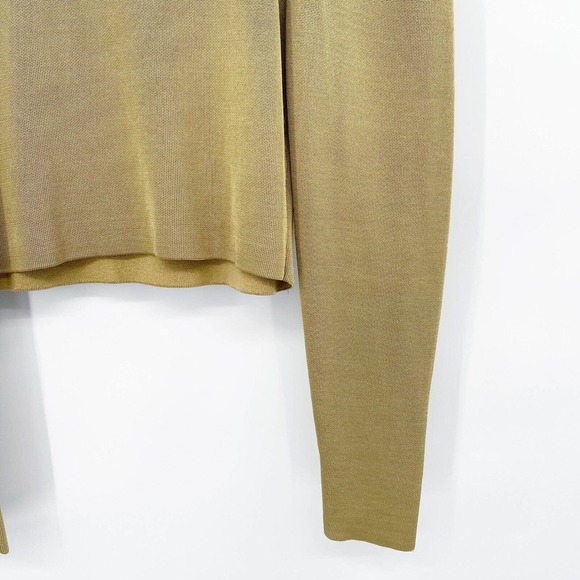Zara Knit Cropped Sweater Gold Size M Long Puff Sleeve Pullover Crewneck Cotton - Picture 3 of 10
